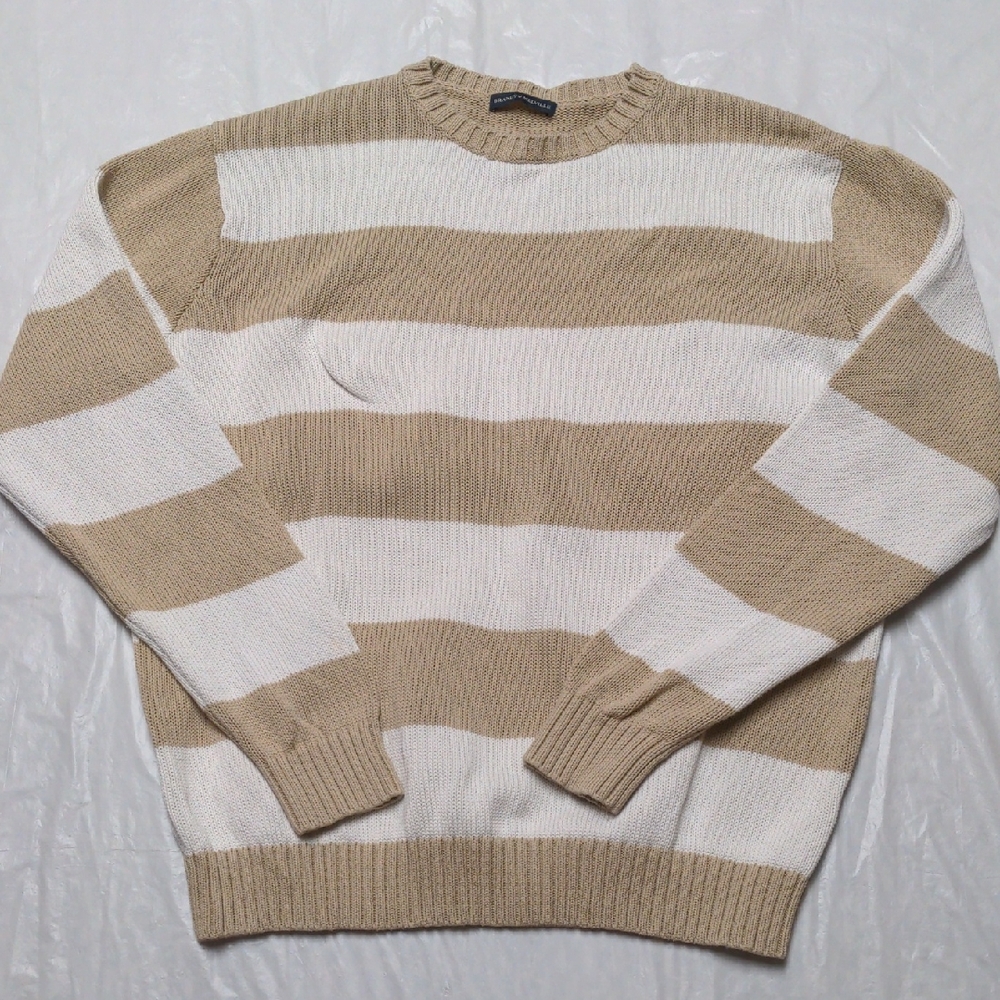 Brandy Melville Brianna Striped Crewneck Sweater Tan White OSFA 100% Cotton NWOT